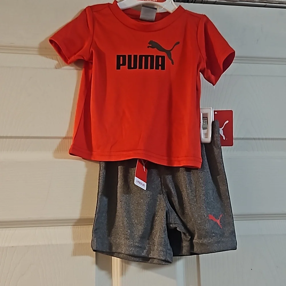 PUMA 3 PIECE BABY OUTFIT: TEE & 2 PAIR SHORTS: NEW WITH TAGS: SIZE 3-6 MTH